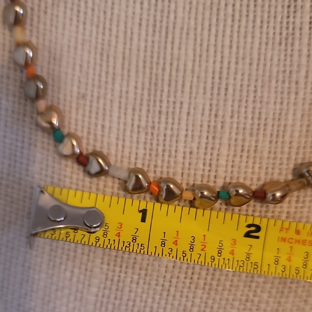 Anthropologie Gold Heart And Multi Color Beaded Necklace - Picture 3 of 9